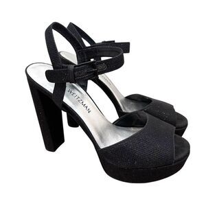 Stuart Weitzman Black Glitter Sashay Platform Sandals Size 7.5
